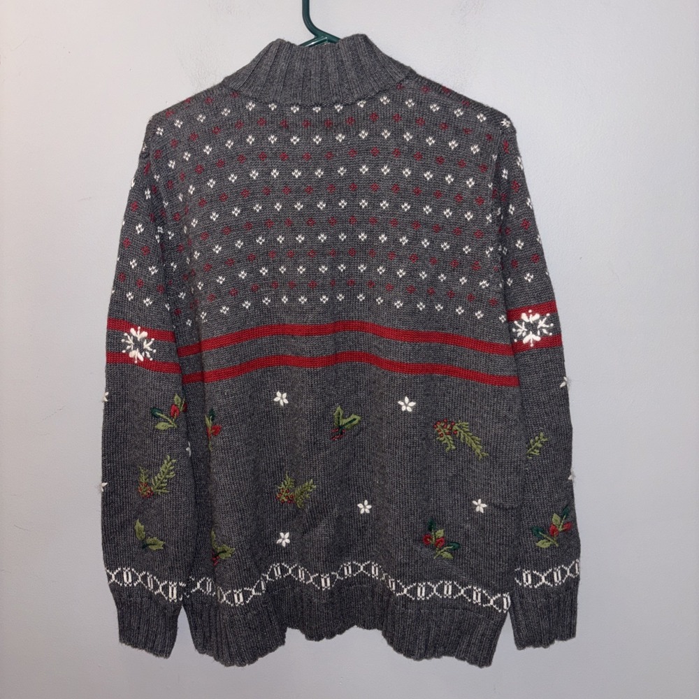 VTG North Crest Women's Gray Sweater Cardigan Full Zip Snowflake Holiday 2XL - Picture 2 of 8